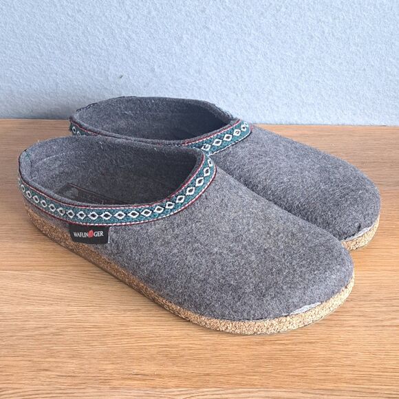Haflinger Grizzly Zig Zag Wool Clogs Slippers Women’s 9 40 Gray Made in Germany - Picture 1 of 11